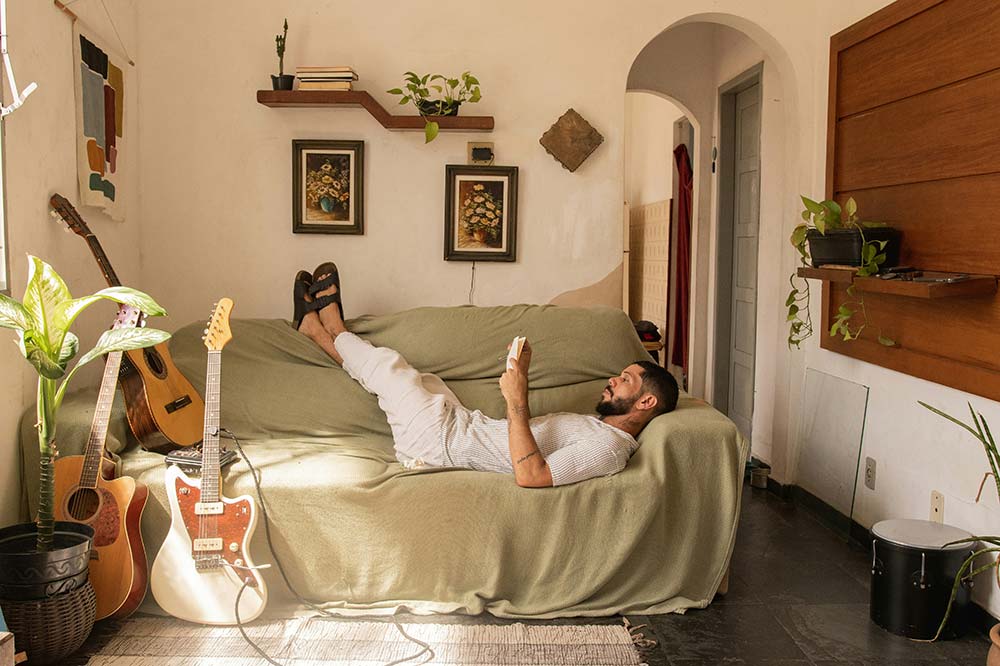 relaxing man couch book